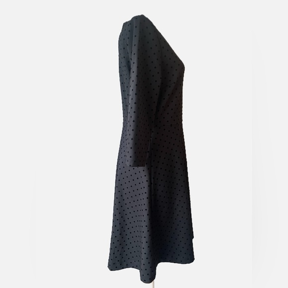 SOLD Talbots Dress Sz 8P Black Texture Dot Fit Flare 3/4 Sleeves Preppy Career - Picture 6 of 13